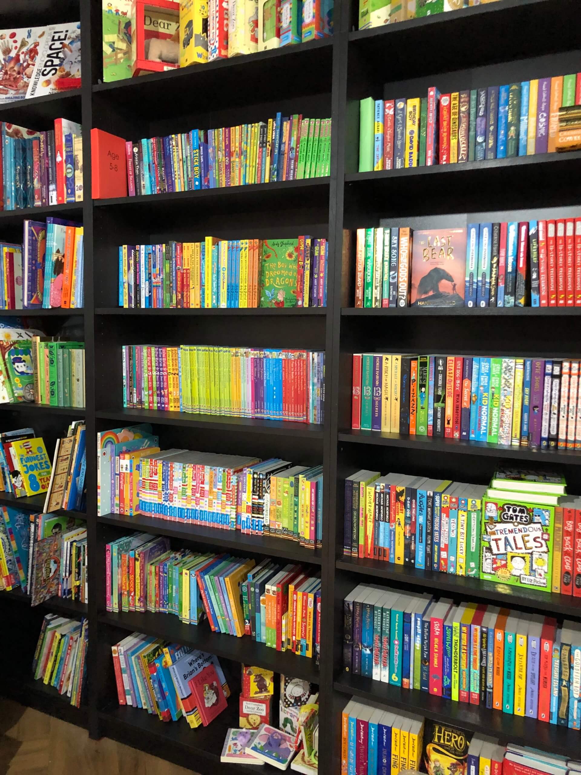 A colourful shelf full of children's books